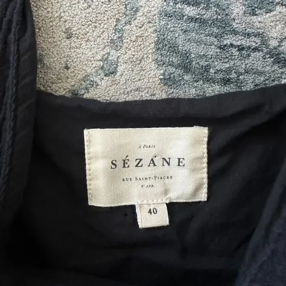 Sezane Gisele Top Womens 8 Black Cotton Gauze Tank Shoulder Tie Minimalist Flowy - Picture 4 of 8